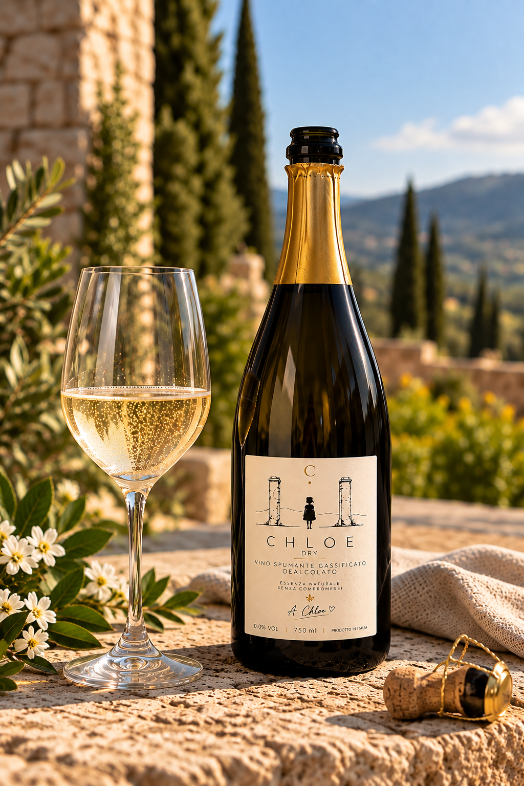 Chloe vino spumante gassificato dealcolato bottiglia 750ml aromatico di azienda agricola Pascale francesca