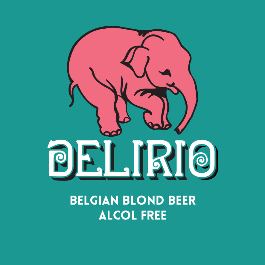 logo birra Birra alcohol free Delirio birrificio huyghe belga bottiglia da 330ml elefante rosa