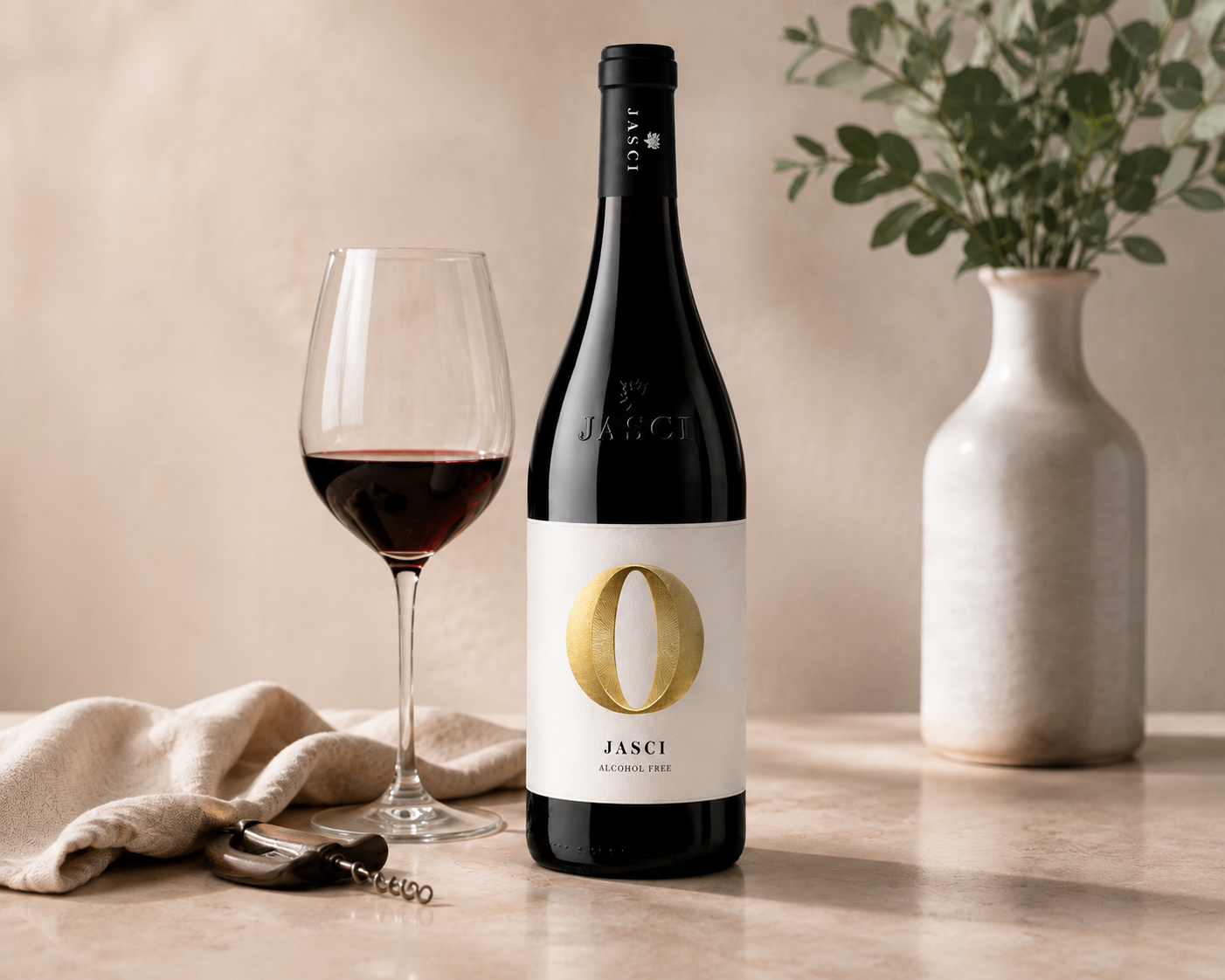 Jasci Zero vino rosso analcolico Montepulciano con calice dealcolato 0.0
