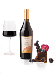 prima pavé fiamma vino analcolico italiano rosso immagine con frutta e cioccolato