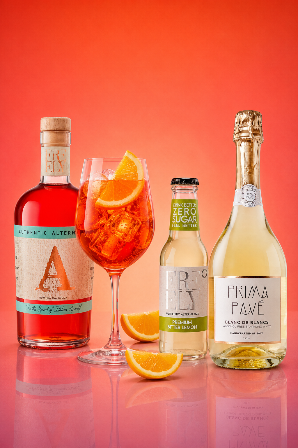 Kit Spritz Analcolico MYAZERO con Prima Pavé Blanc de Blancs 0.0, Freely A e Freely Bitter Lemon, aperitivo analcolico premium per preparare spritz senza alcol, cocktail analcolico italiano fresco e dissetante, alternativa allo Spritz tradizionale con spumante analcolico, aperitivo 0.0% alcohol free ideale per aperitivi, feste ed eventi.
