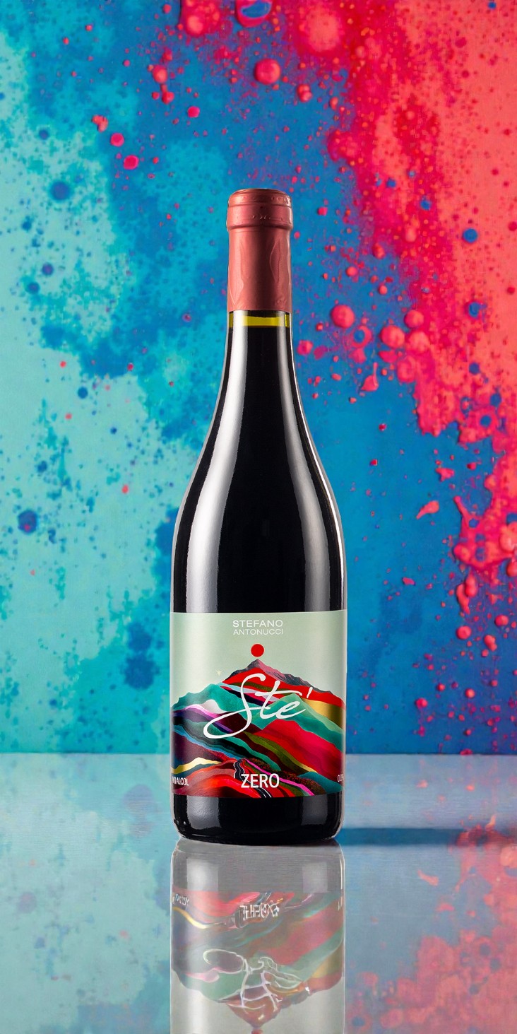 Ste rosso piceno bottiglia di vino analcolico zero alcol dealcolato cantina santa barbara