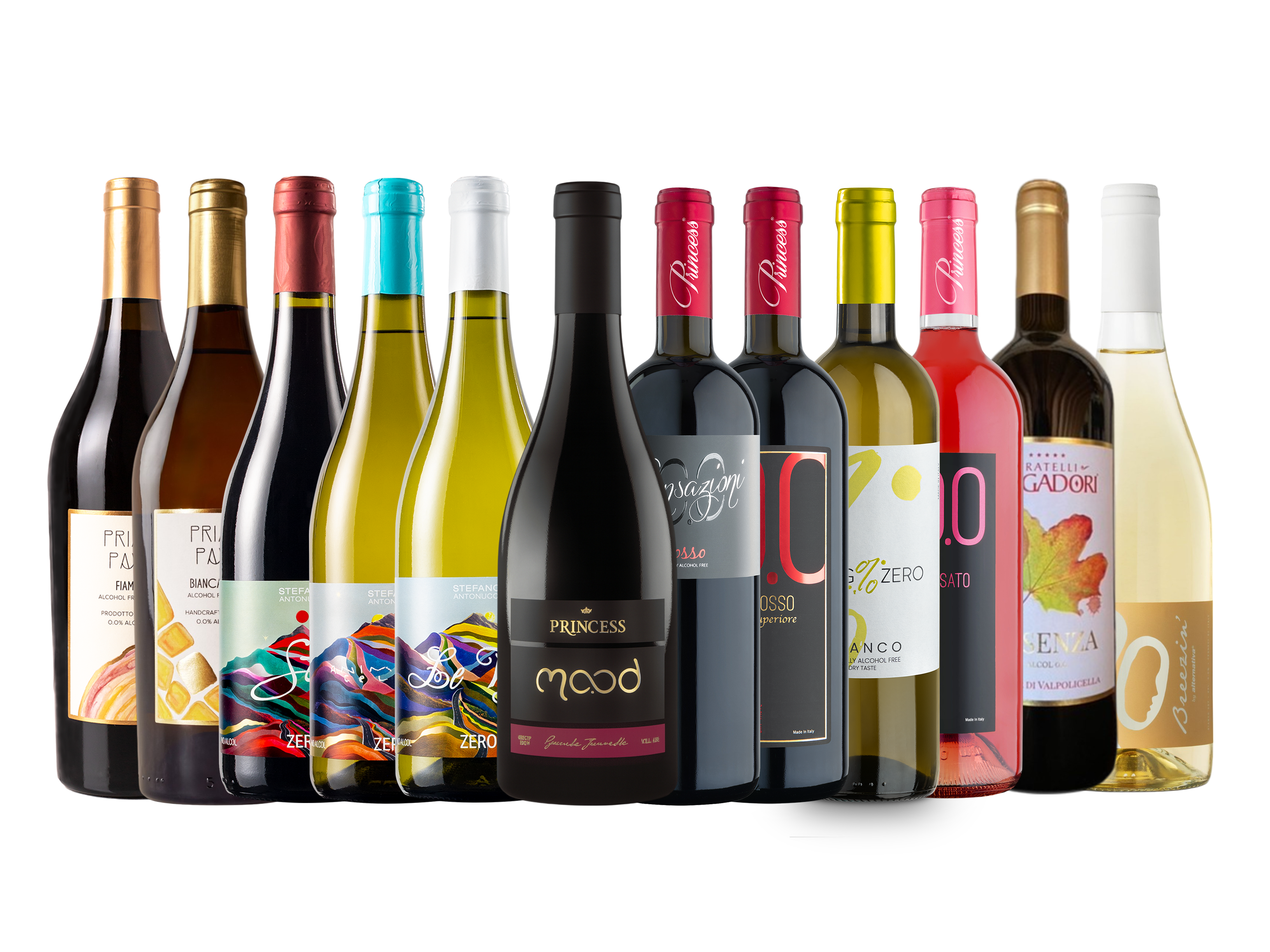 kit di vini dealcolati analcolici 0.0% fermi confezione da 12 bottiglie