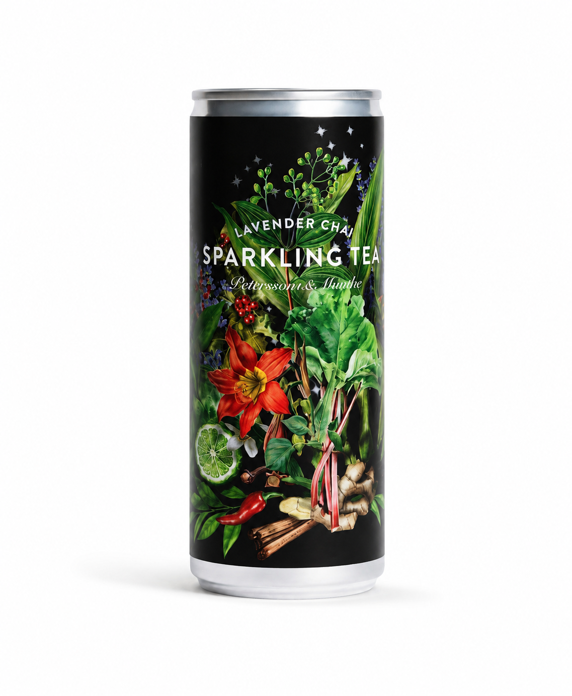 Lavender Chai sparkling tea analcolico frizzante artigianale con lavanda, chai, bergamotto, rabarbaro e peperoncino in lattina premium ready to drink
