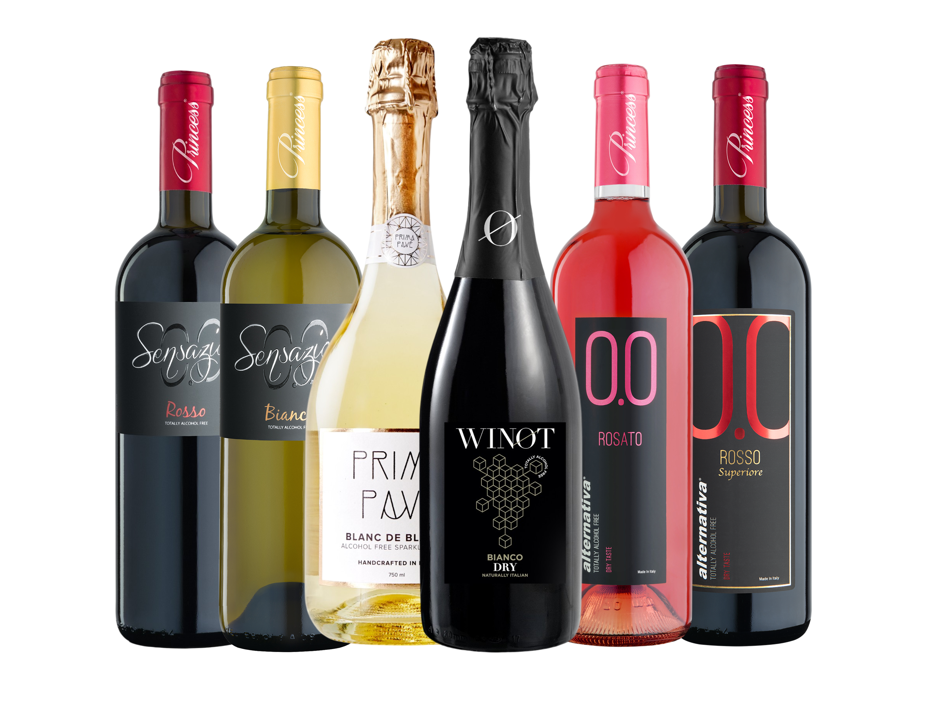 Kit di vini e spumanti analcolici contiene 6 bottiglie 