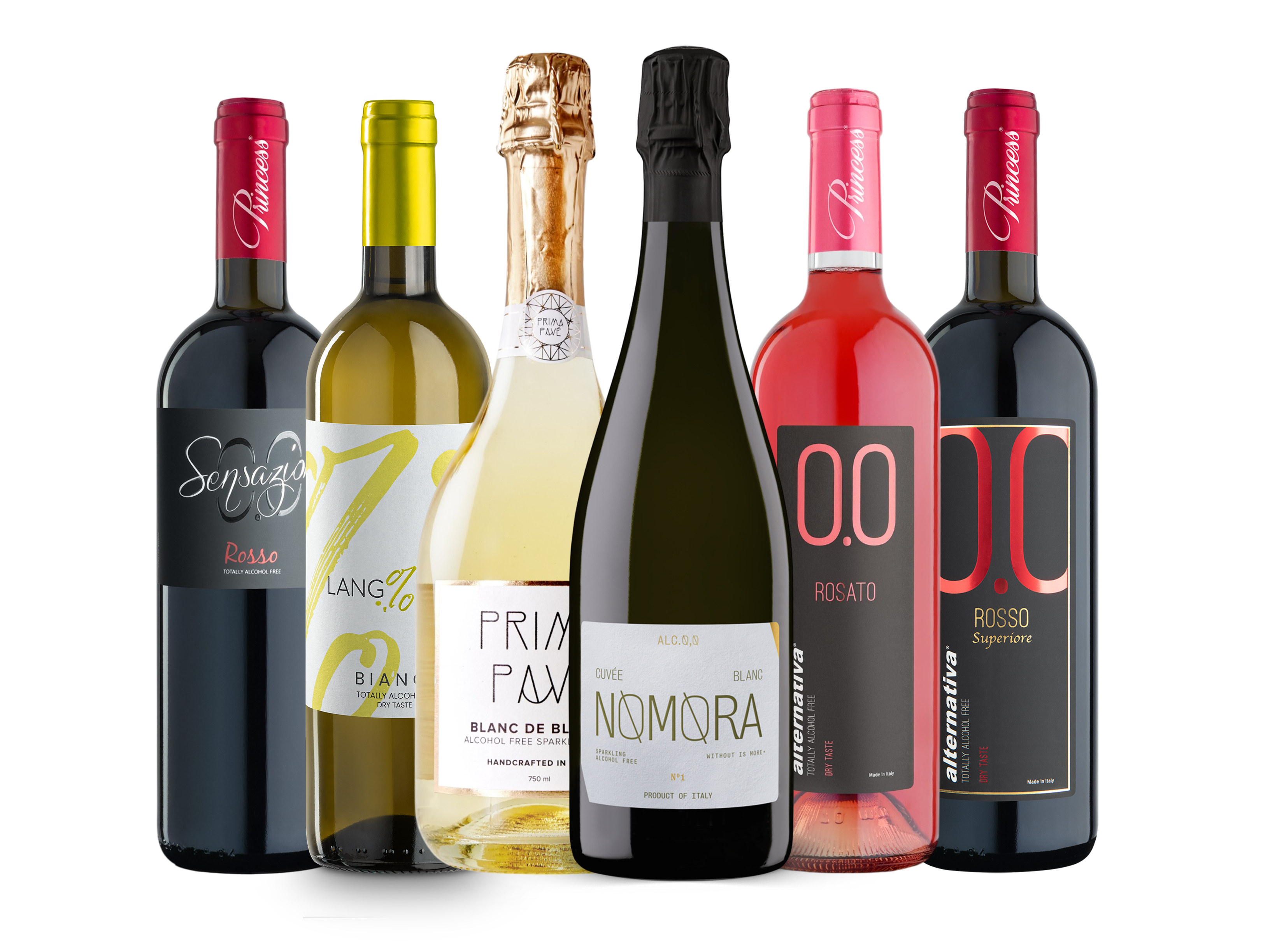 kit di degustazioni di vini dealcolati e spumanti analcolici 0.0 confezione da 6 bottiglie